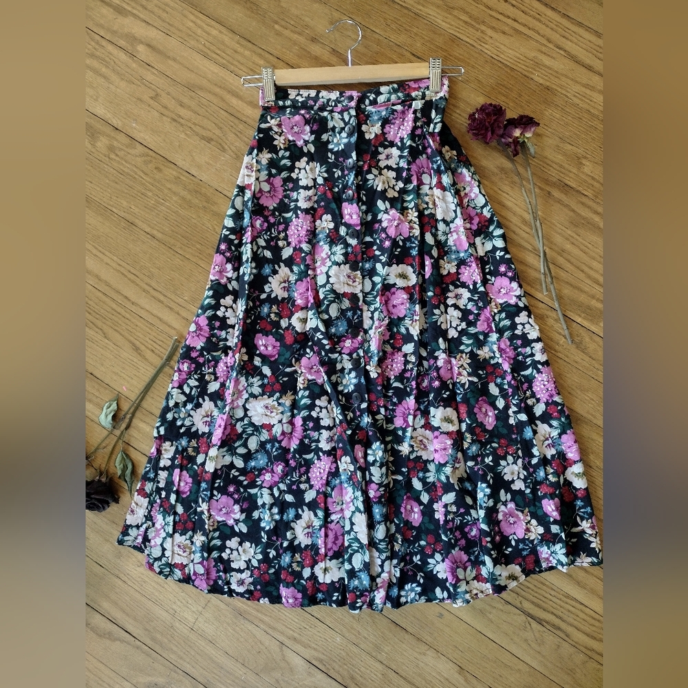 Vintage 90s Floral Maxi Floral Skirt Button Down Size Small